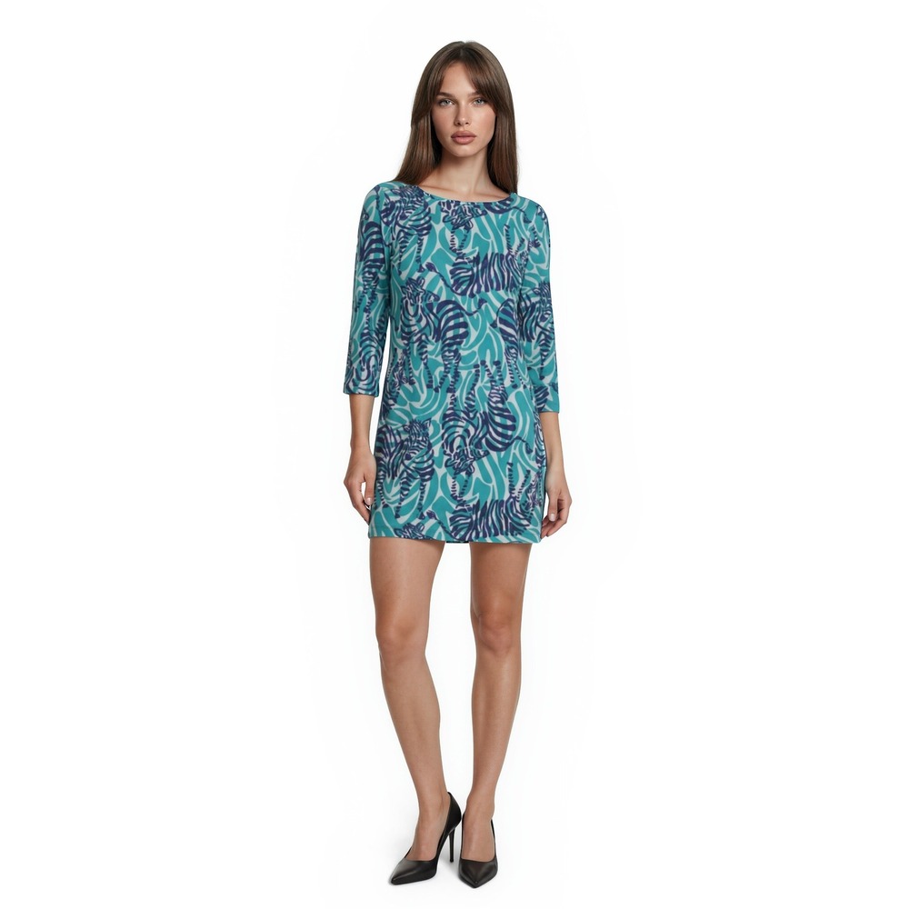 Lilly Pulitzer Shift Dress‎ Women's Size Small Teal Zebra Print Pima Cotton